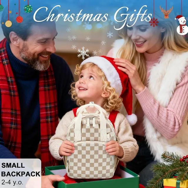 Brown checkered toddler backpack — product view 2