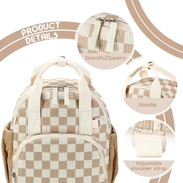 Brown checkered toddler backpack — product view 3