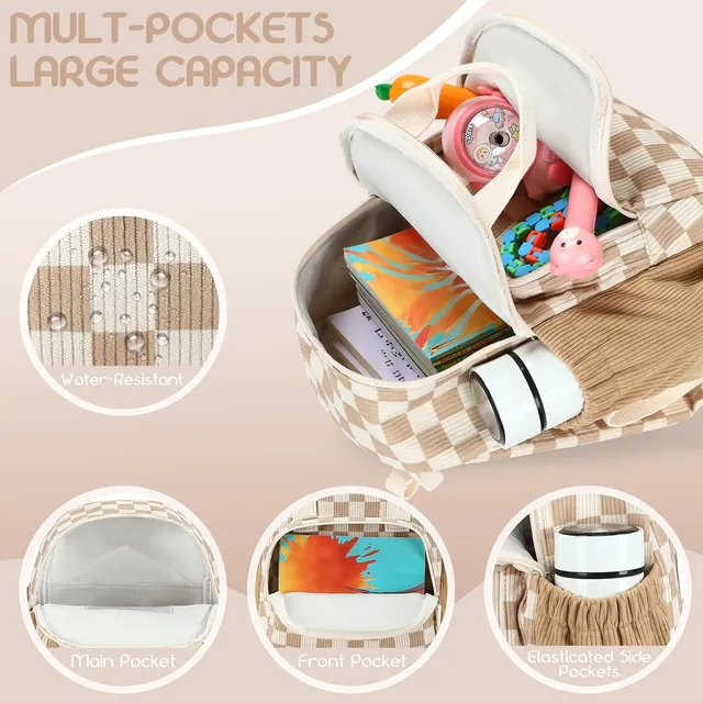 Brown checkered toddler backpack — product view 4