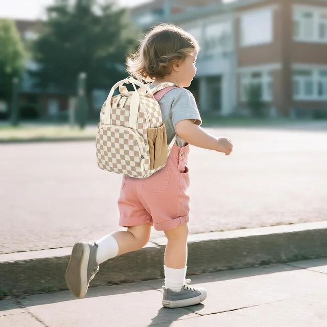 Brown checkered toddler backpack — product view 5