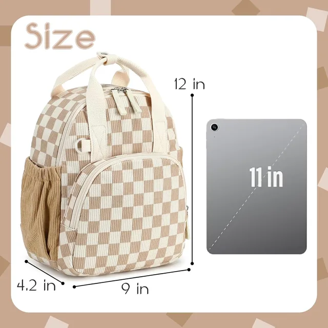 Brown checkered toddler backpack — product view 6