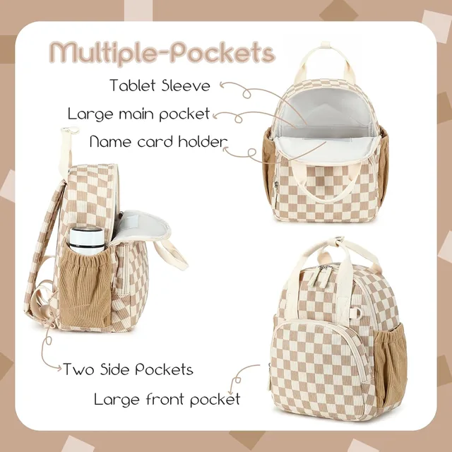 Brown checkered toddler backpack — product view 7