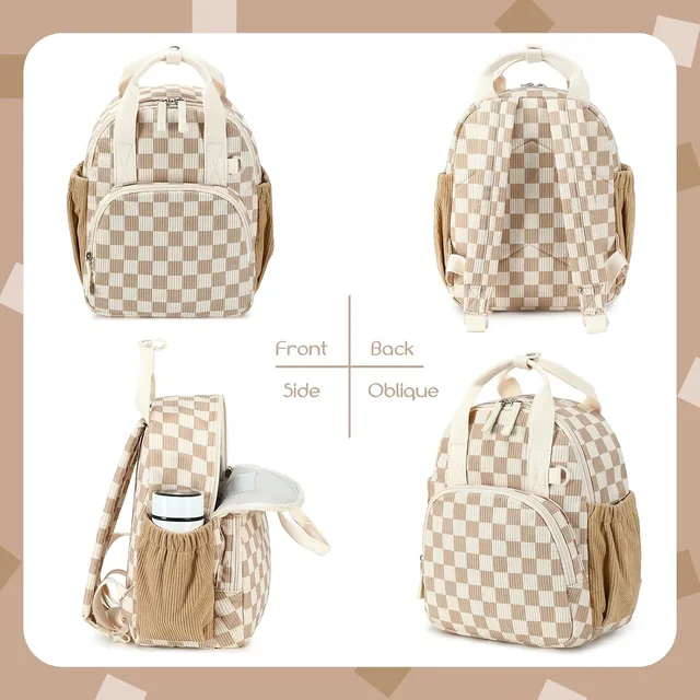 Brown checkered toddler backpack — product view 8