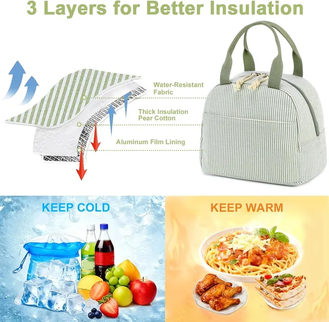 Sage stripe insulated lunch bag — product view 3