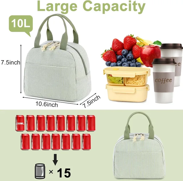 Sage stripe insulated lunch bag — product view 4