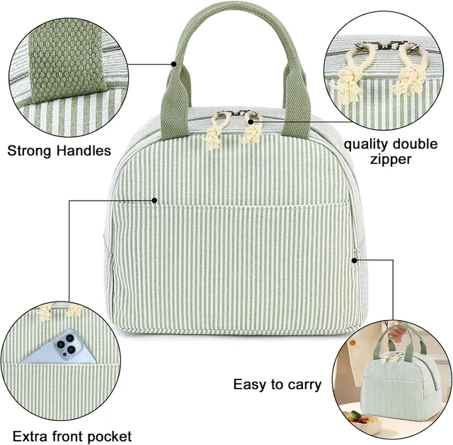 Sage stripe insulated lunch bag — product view 6
