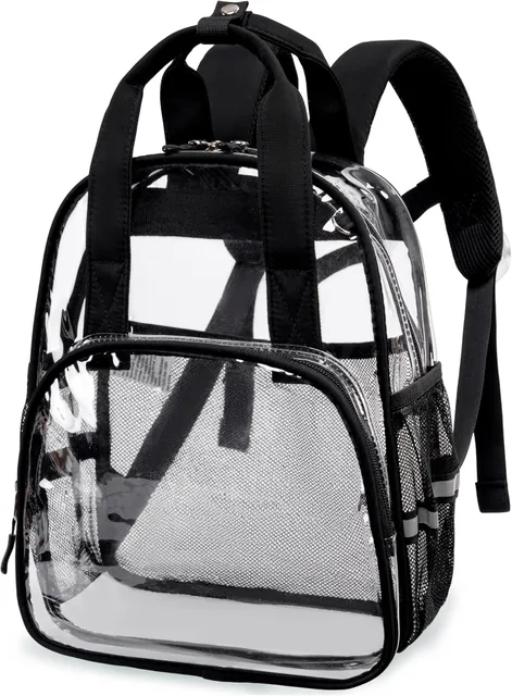 Black clear stadium backpack — selected front view