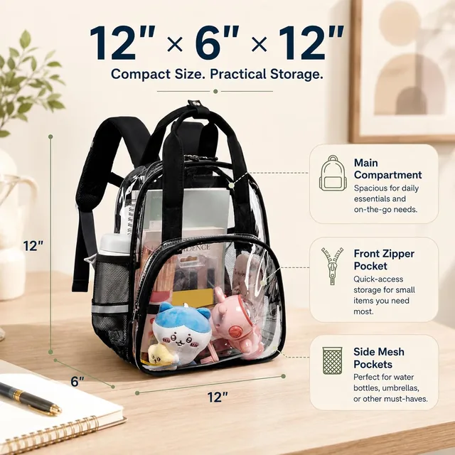 Black clear stadium backpack — product view 2
