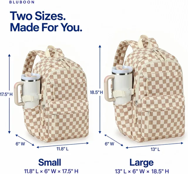 Brown checkered corduroy backpack — product view 3
