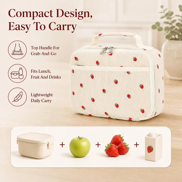 Strawberry corduroy lunch bag — product view 4