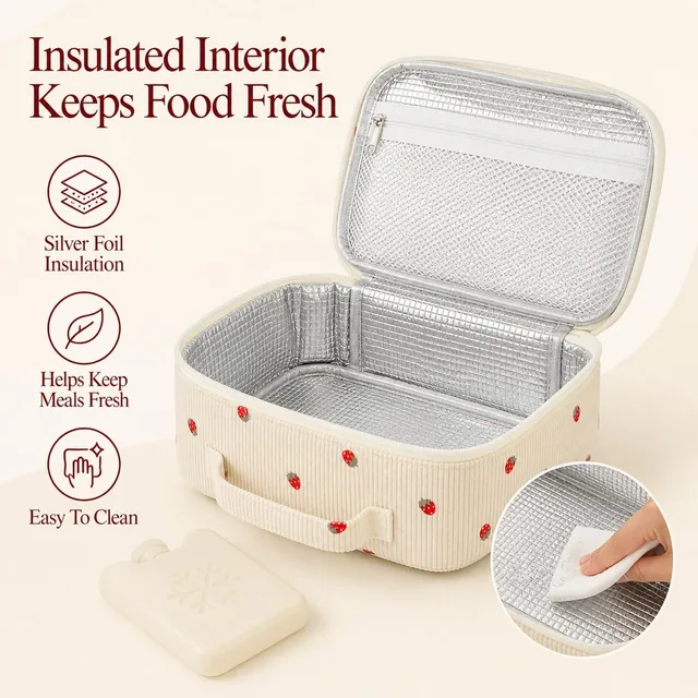 Strawberry corduroy lunch bag — product view 5