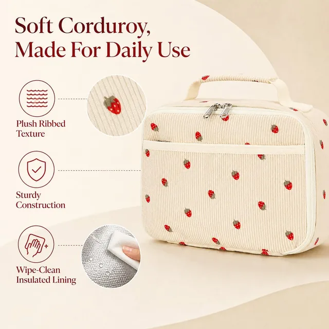 Strawberry corduroy lunch bag — product view 6