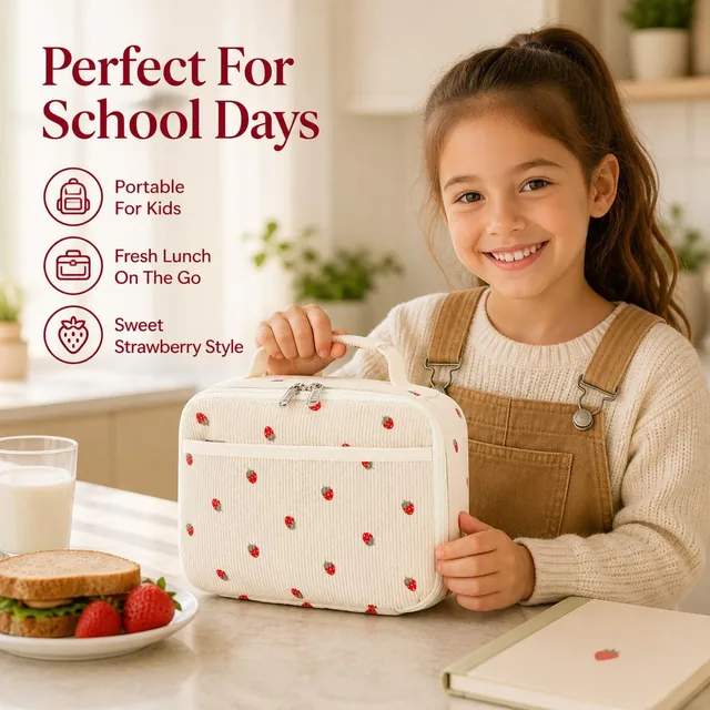 Strawberry corduroy lunch bag — product view 7
