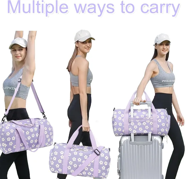 Beige floral kids duffel — product view 3