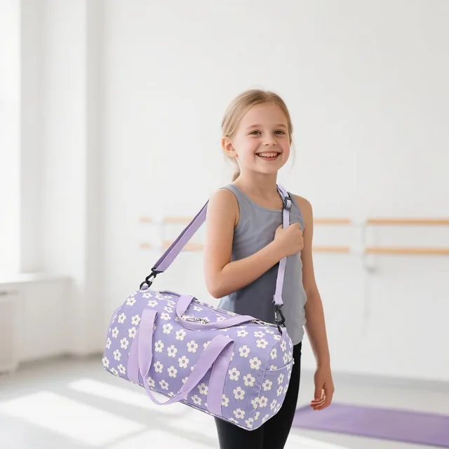 Beige floral kids duffel — product view 4