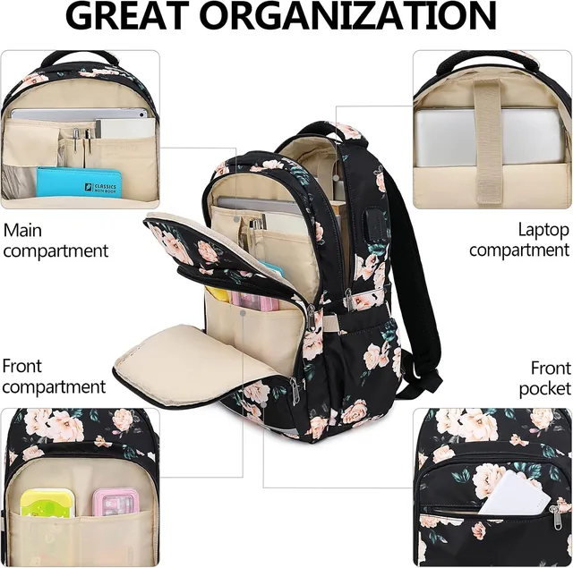 Peony floral laptop backpack — product view 4