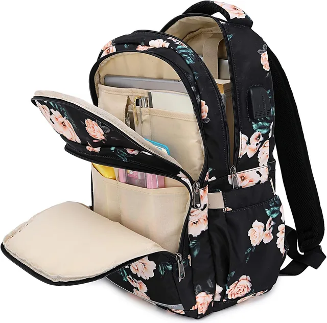 Peony floral laptop backpack — product view 8