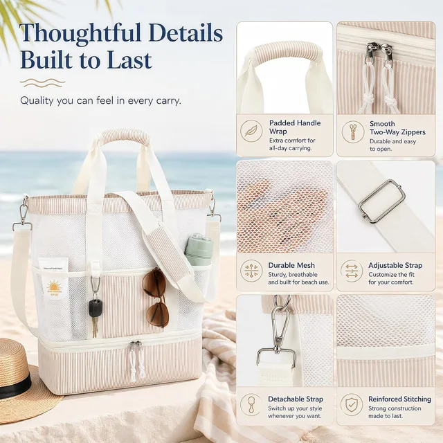 Striped mesh beach tote — product view 4