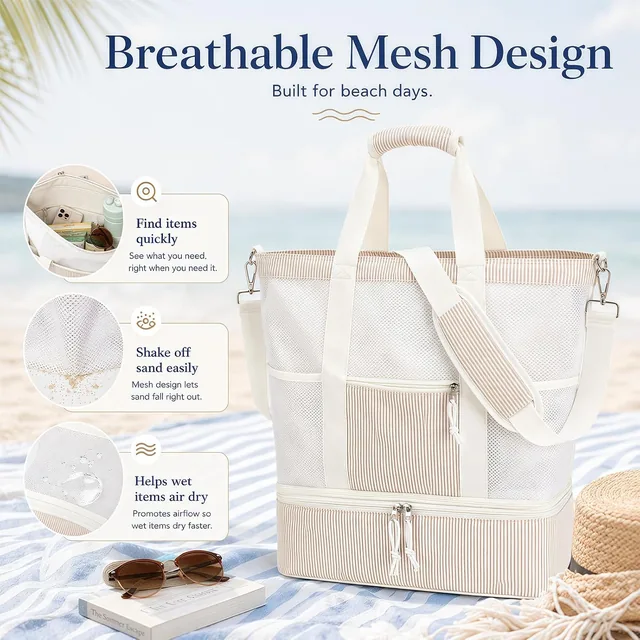 Striped mesh beach tote — product view 6