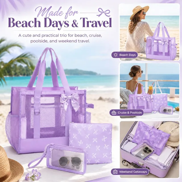 Purple clear pool tote set — product view 4