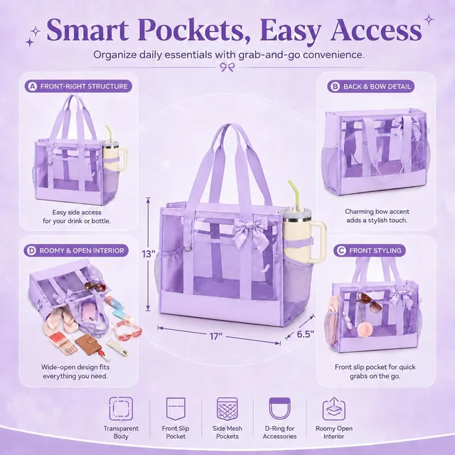 Purple clear pool tote set — product view 6