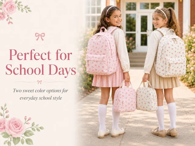 Pink bow school backpack set — product view 8