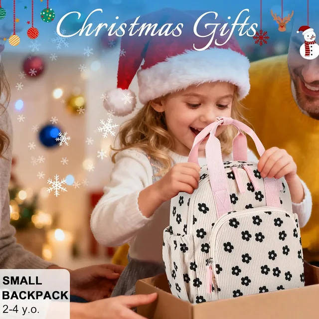Black floral toddler backpack — product view 2