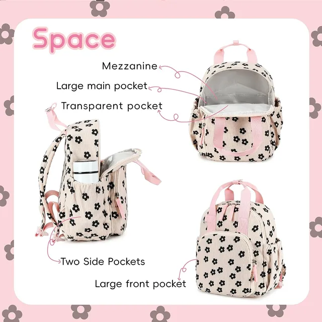 Black floral toddler backpack — product view 4
