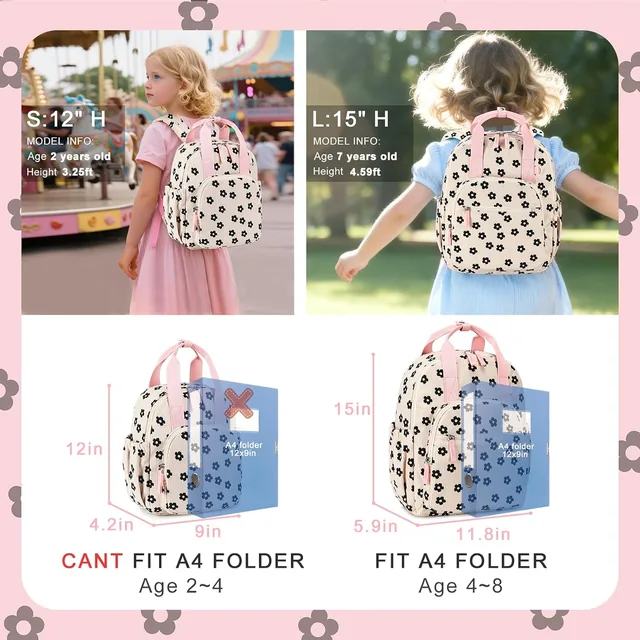 Black floral toddler backpack — product view 5