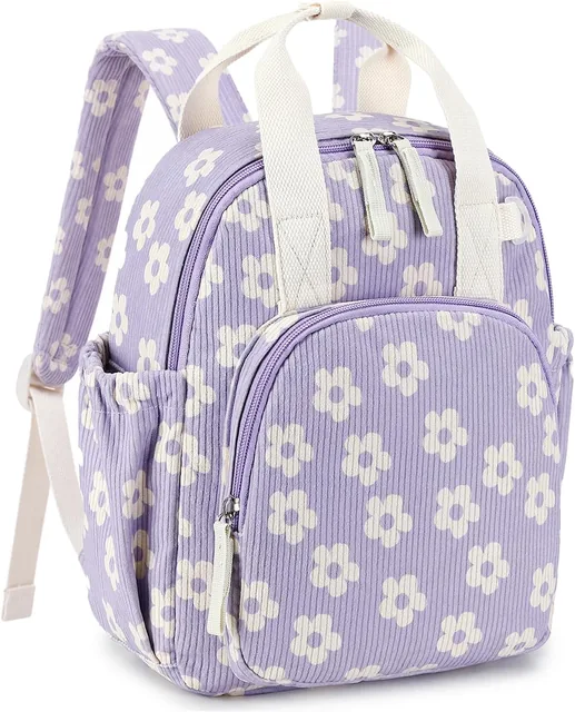 Purple floral toddler backpack — selected front view