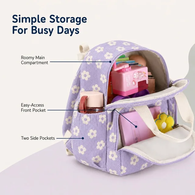 Purple floral toddler backpack — product view 4