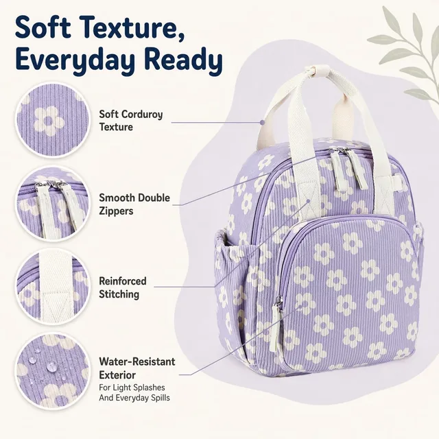 Purple floral toddler backpack — product view 5