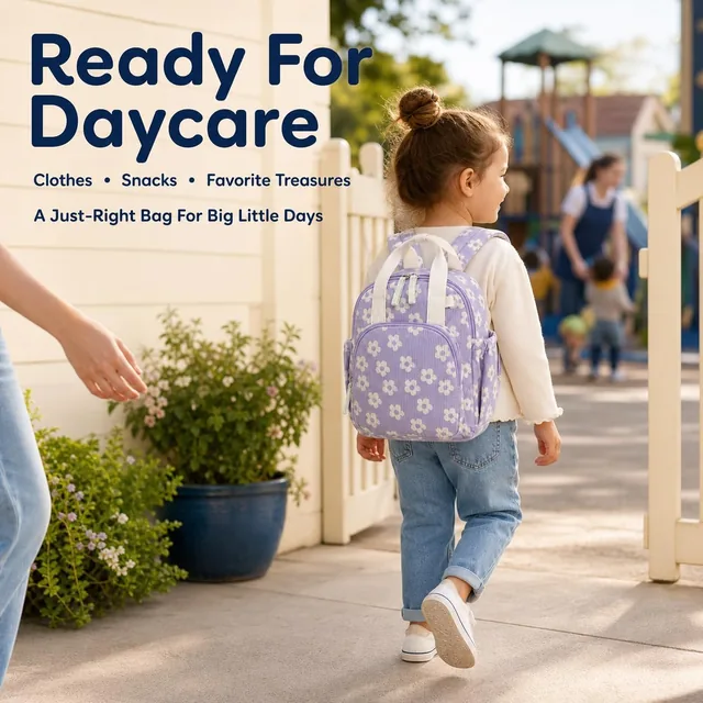 Purple floral toddler backpack — product view 7