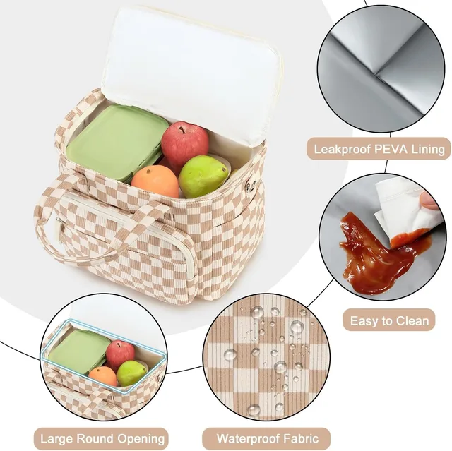 Checkered lunch tote with cup holder — product view 3