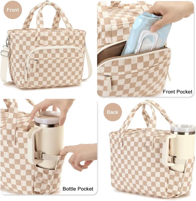 Checkered lunch tote with cup holder — product view 6