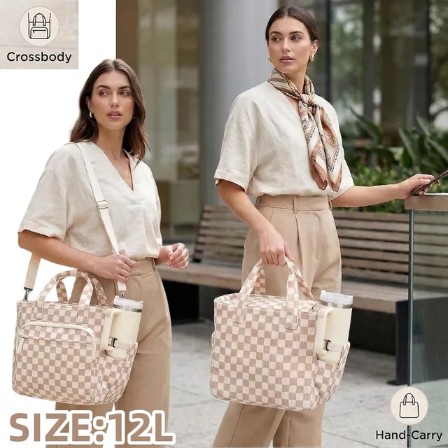 Checkered lunch tote with cup holder — product view 7